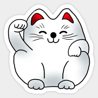 Right paw white sitting maneki neko lucky cat Sticker